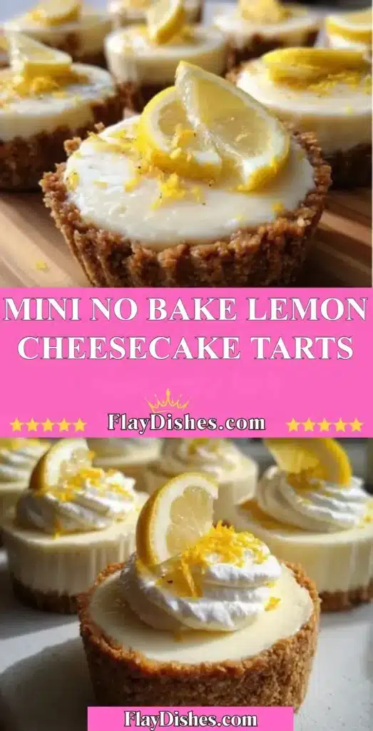Mini no bake lemon cheesecake tarts served on a plate