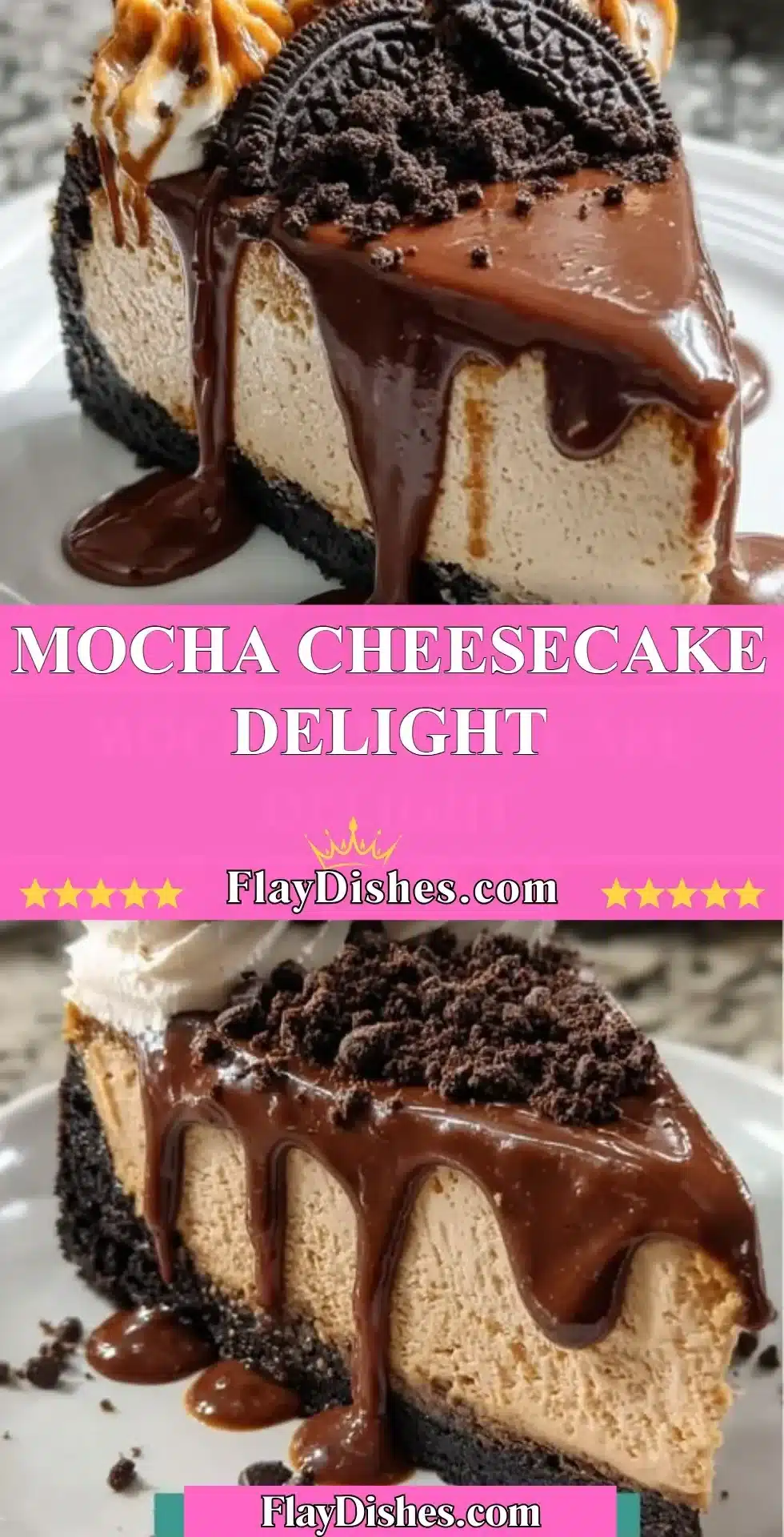 Slice of Mocha Cheesecake Delight topped with chocolate and coffee beans