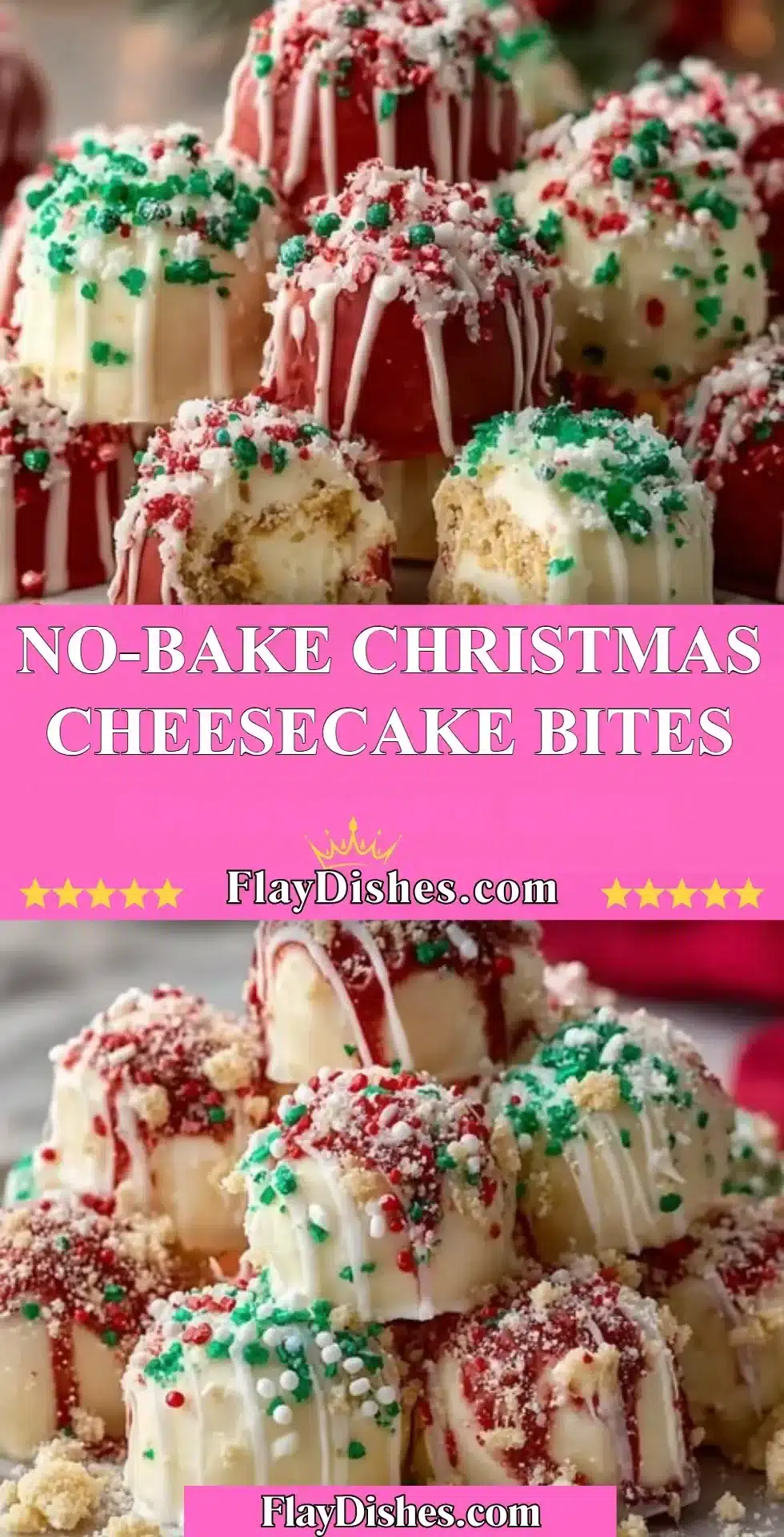 No-Bake Christmas Cheesecake Bites decorated for festive celebrations