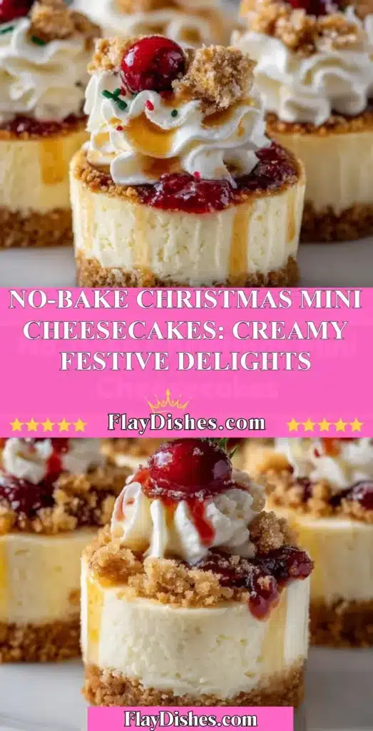 No-Bake Christmas Mini Cheesecakes topped with festive decorations