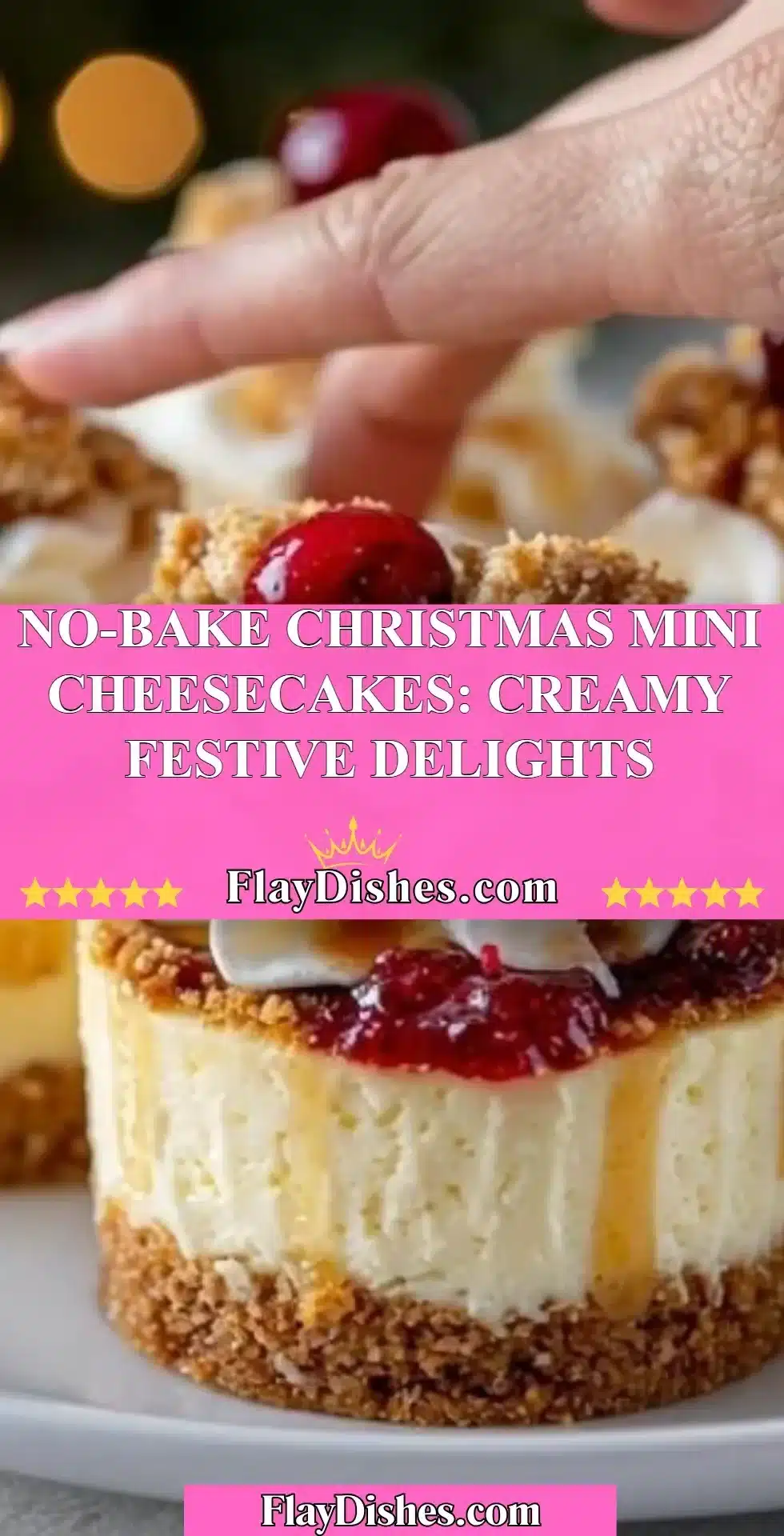 No-bake Christmas mini cheesecakes decorated for festive celebrations