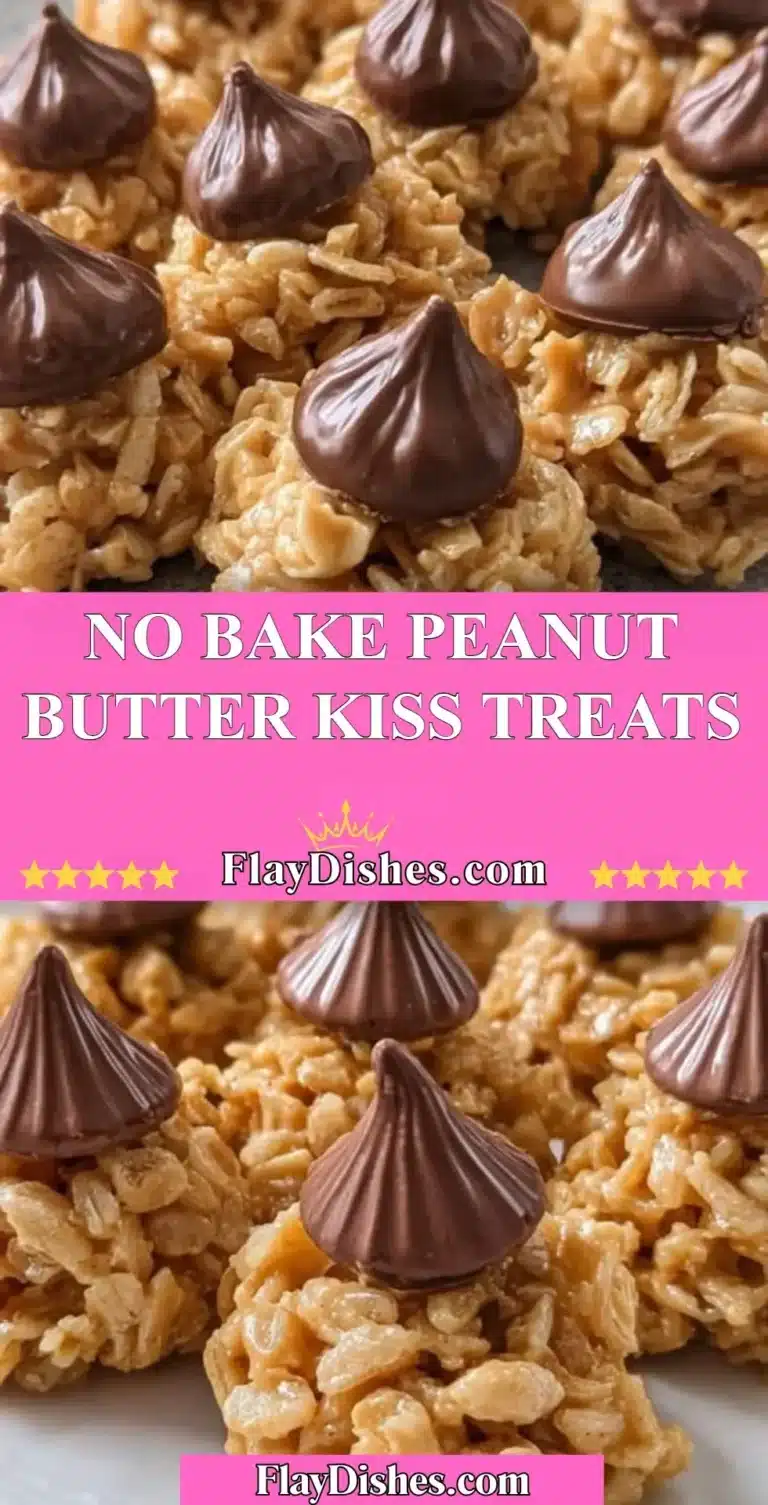 No Bake Peanut Butter Kiss Treats topped with chocolate kisses