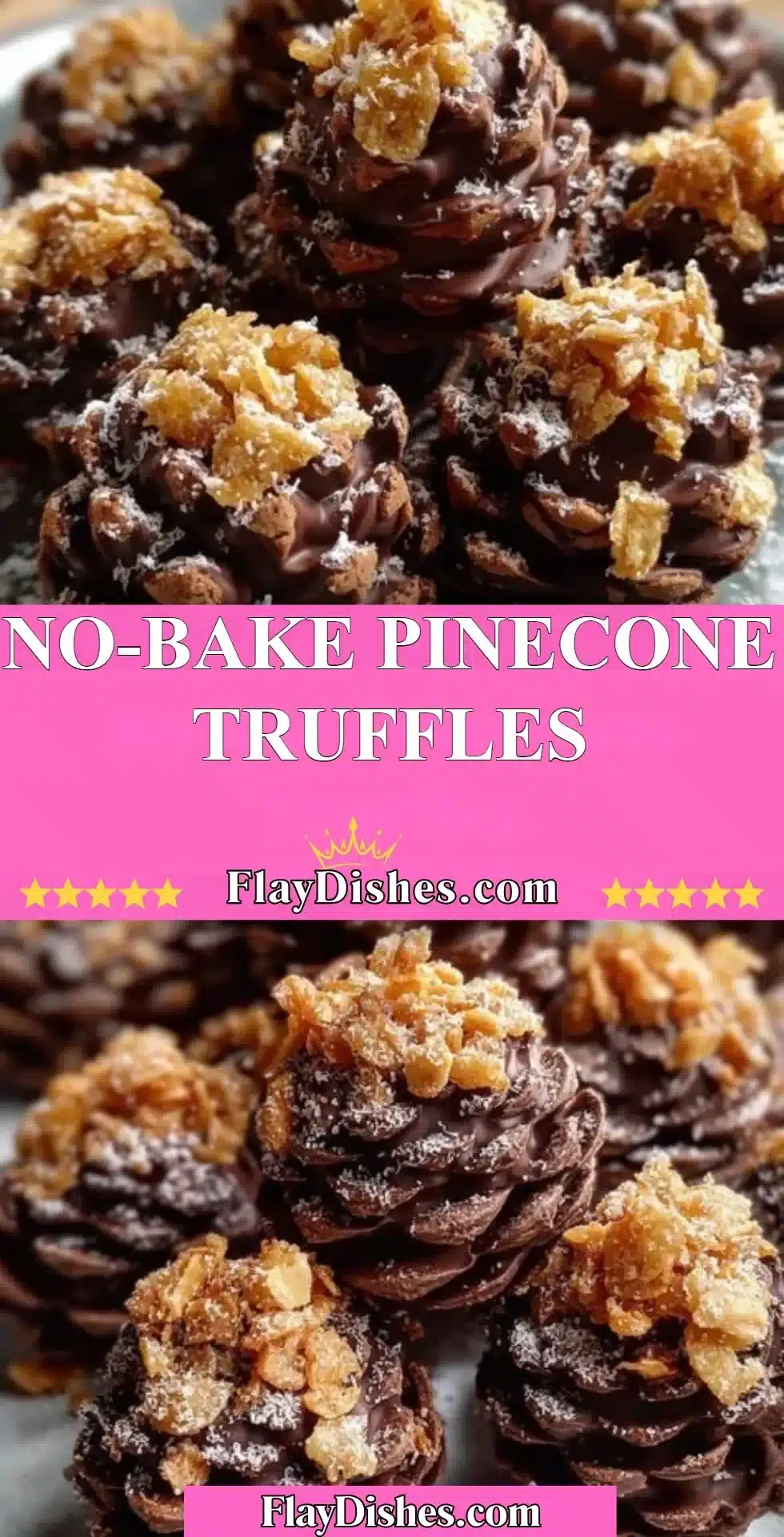 Delicious no-bake pinecone truffles arranged on a festive plate