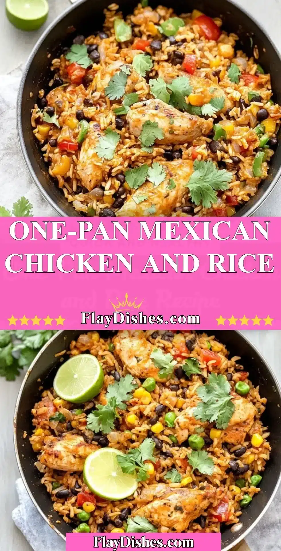 Delicious One-Pan Mexican Chicken and Rice garnished with cilantro