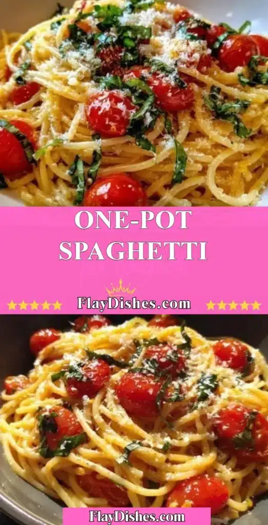 A bowl of delicious One-Pot Spaghetti with fresh ingredients