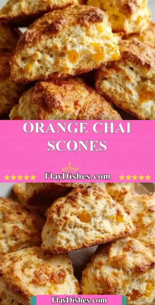 Delicious freshly baked orange chai scones with a dusting of sugar on top