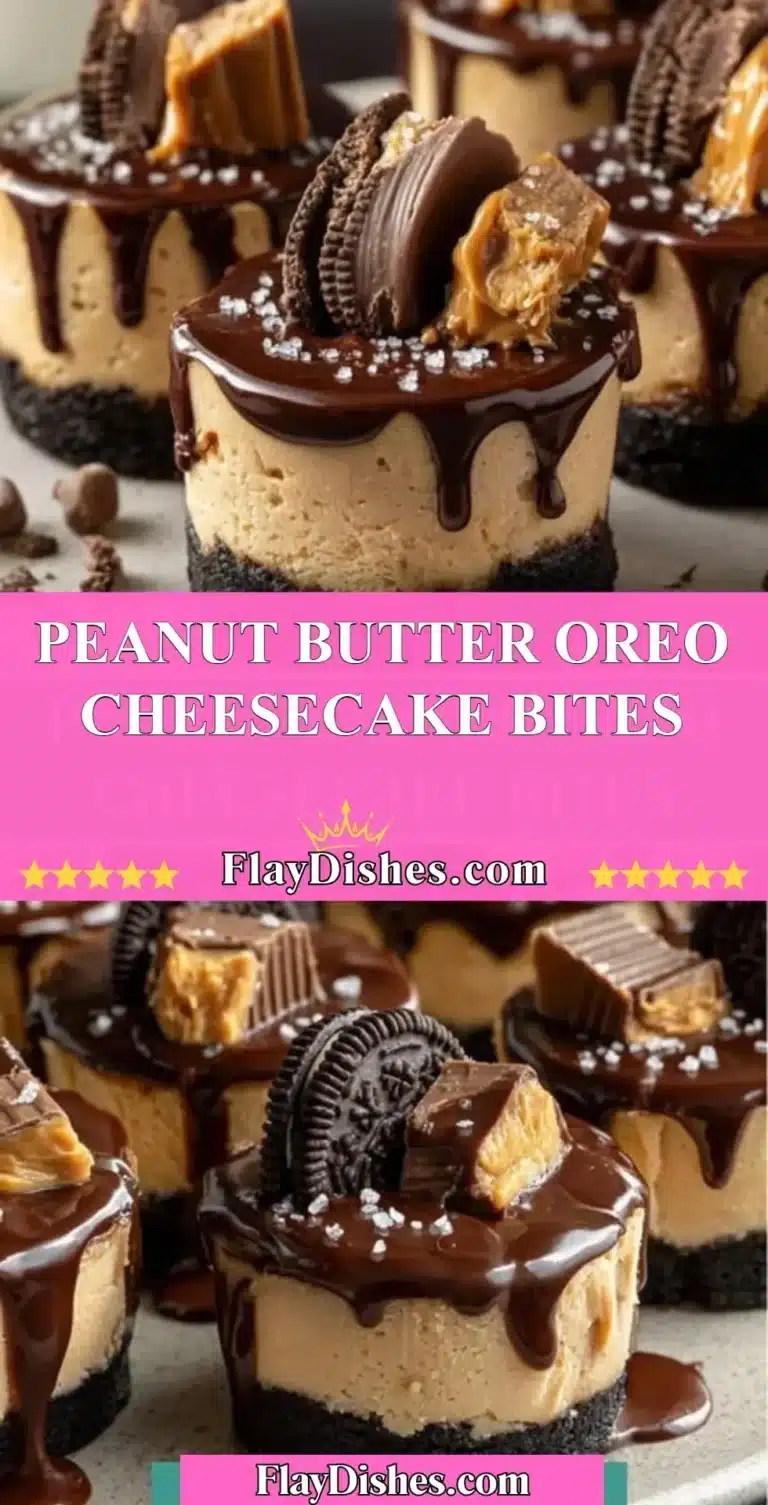 Peanut Butter Oreo Cheesecake Bites displayed on a plate.