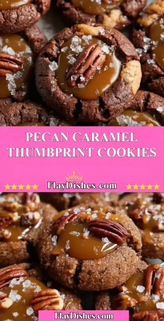 Delicious Pecan Caramel Thumbprint Cookies with gooey caramel filling