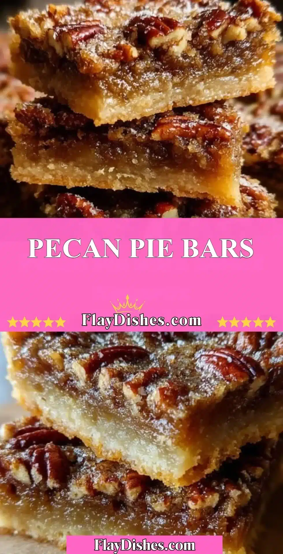 Homemade pecan pie bars topped with chopped pecans and caramel.