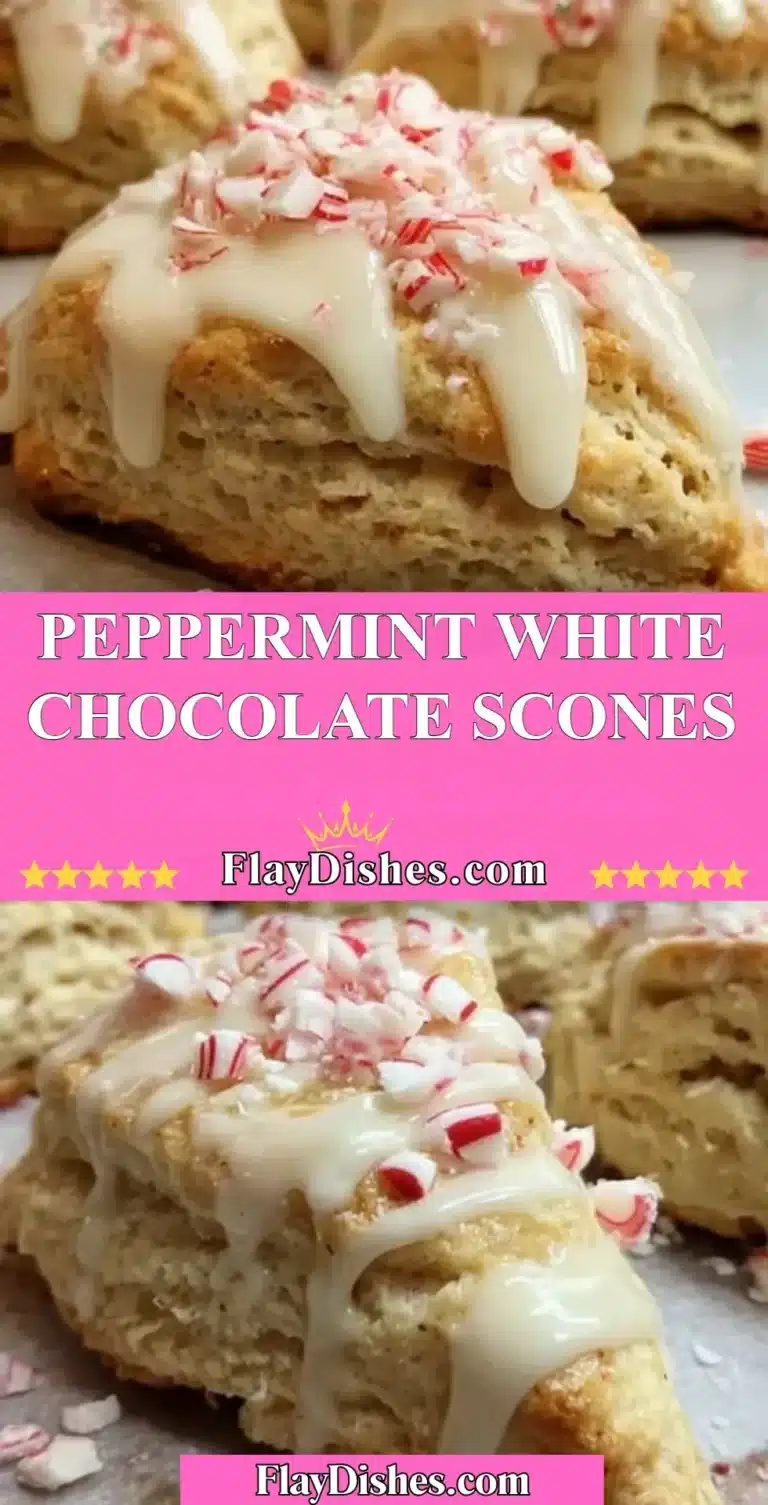 Freshly baked peppermint white chocolate scones on a festive plate.