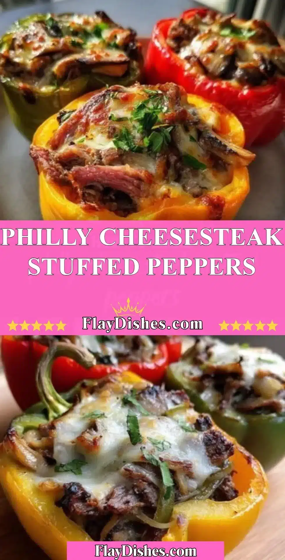 Philly Cheesesteak Stuffed Peppers showcasing cheesy meat-filled bell peppers