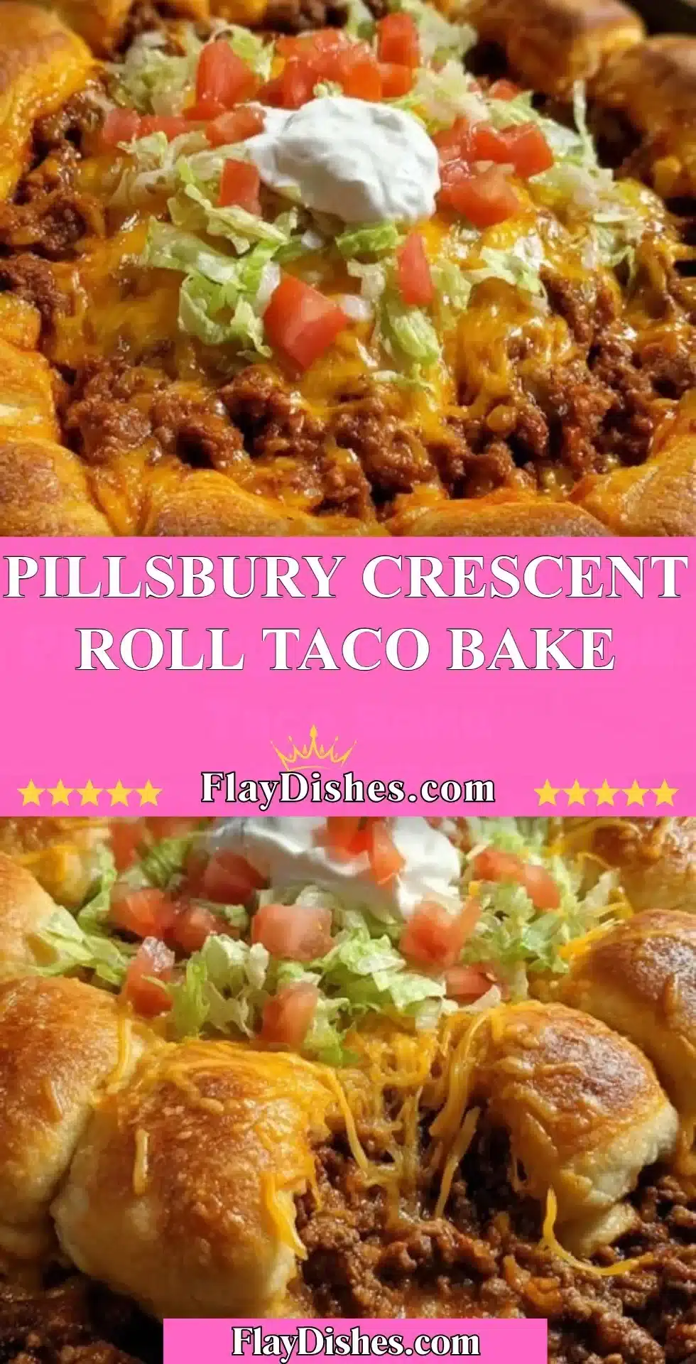 Delicious Pillsbury Crescent Roll Taco Bake topped with cheese and garnished