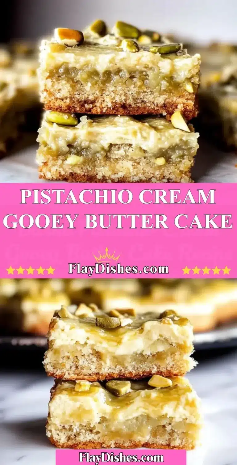Delicious Pistachio Cream Gooey Butter Cake with vibrant green pistachio topping