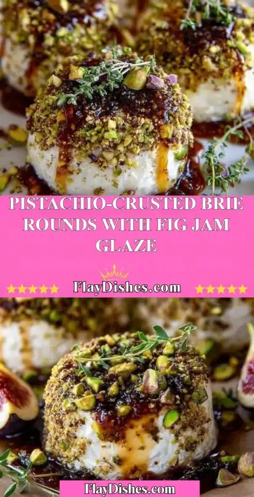 Pistachio-Crusted Brie Rounds with Fig Jam Glaze on a serving platter