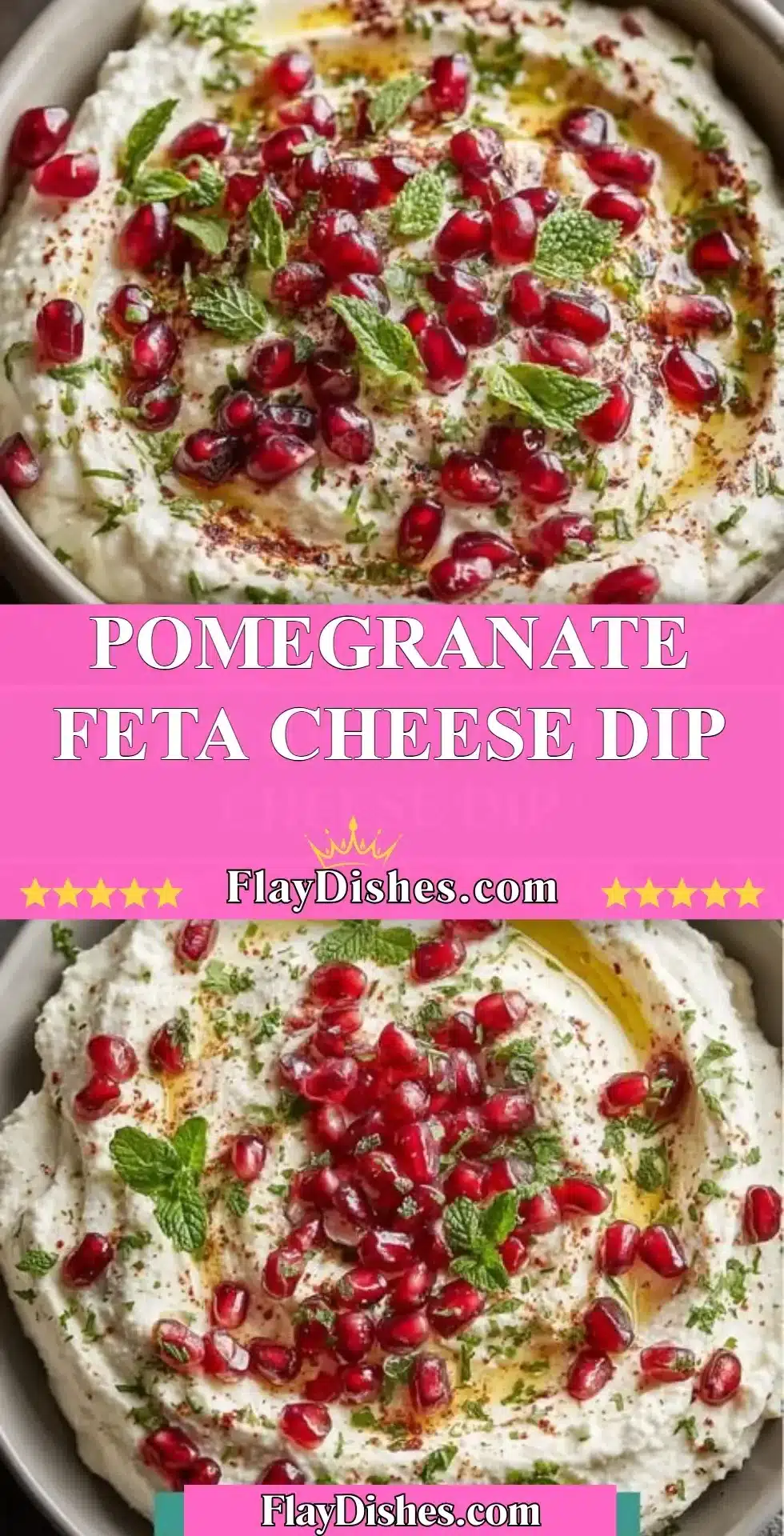 Pomegranate Feta Cheese Dip served in a bowl with pomegranate seeds on top