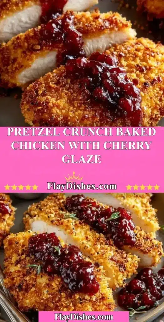 Pretzel Crunch Baked Chicken with Cherry Glaze served on a plate
