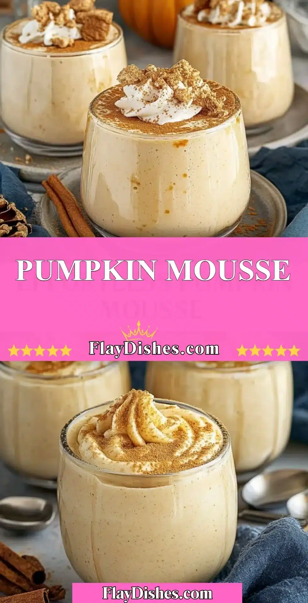 Delicious pumpkin mousse topped with whipped cream and spices