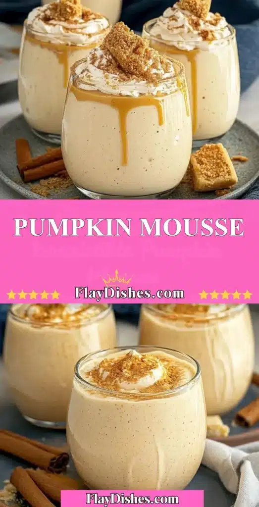 Delicious pumpkin mousse dessert topped with whipped cream and spices