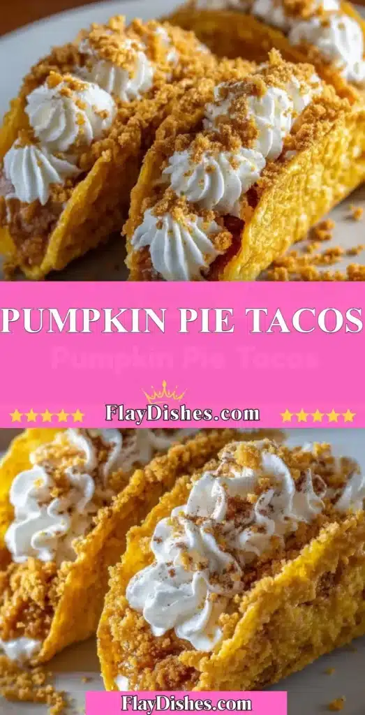 Pumpkin pie tacos filled with creamy pumpkin filling and topped with whipped cream