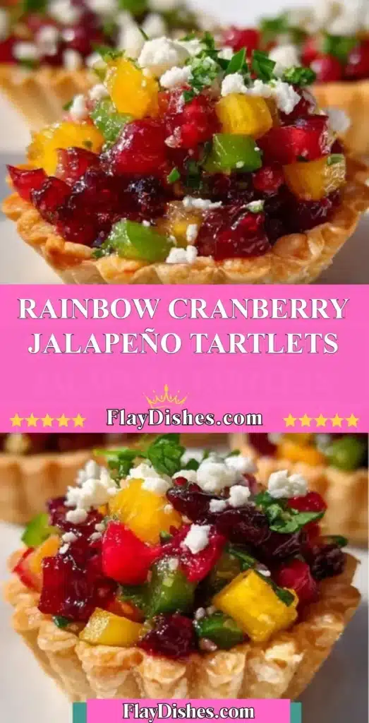 Colorful Rainbow Cranberry Jalapeño Tartlets with vibrant toppings