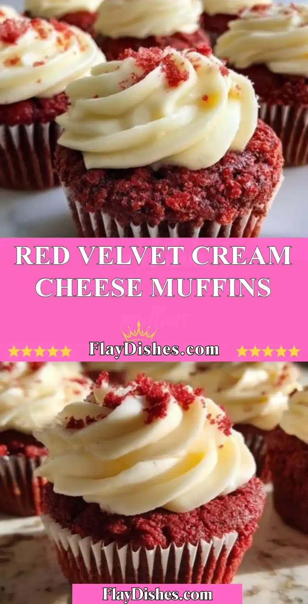 Freshly baked red velvet cream cheese muffins on a cooling rack.
