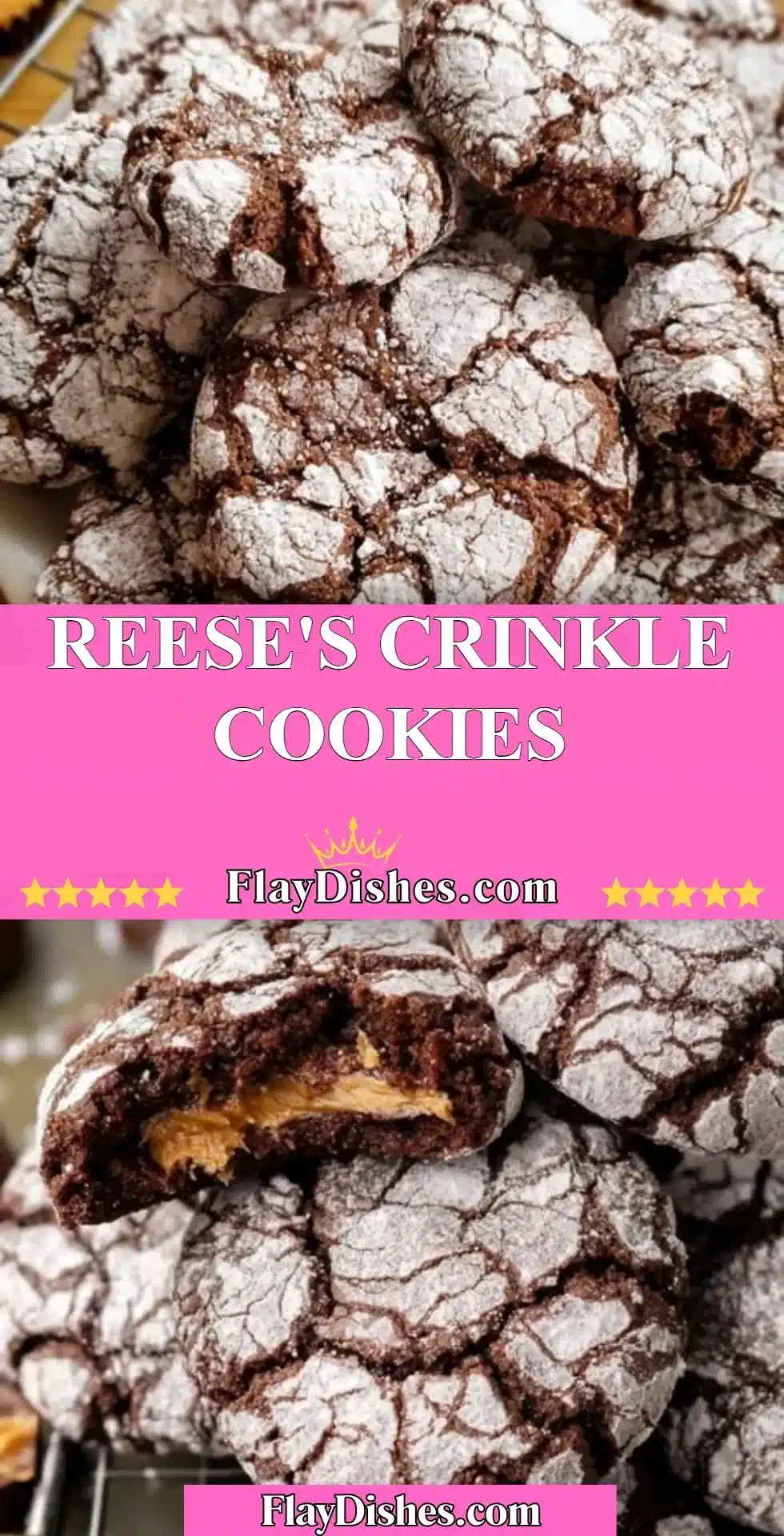 Delicious homemade Reese's Crinkle Cookies with chocolate and peanut butter