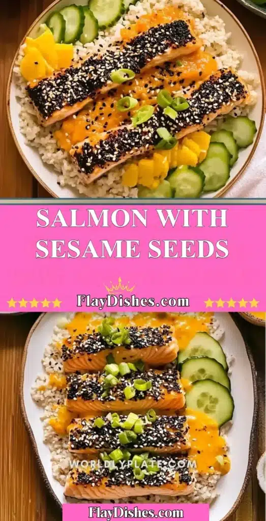 Grilled salmon with sesame seeds served on a plate