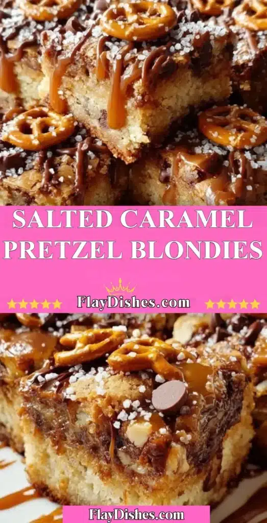 Delicious Salted Caramel Pretzel Blondies with a sweet and salty flavor
