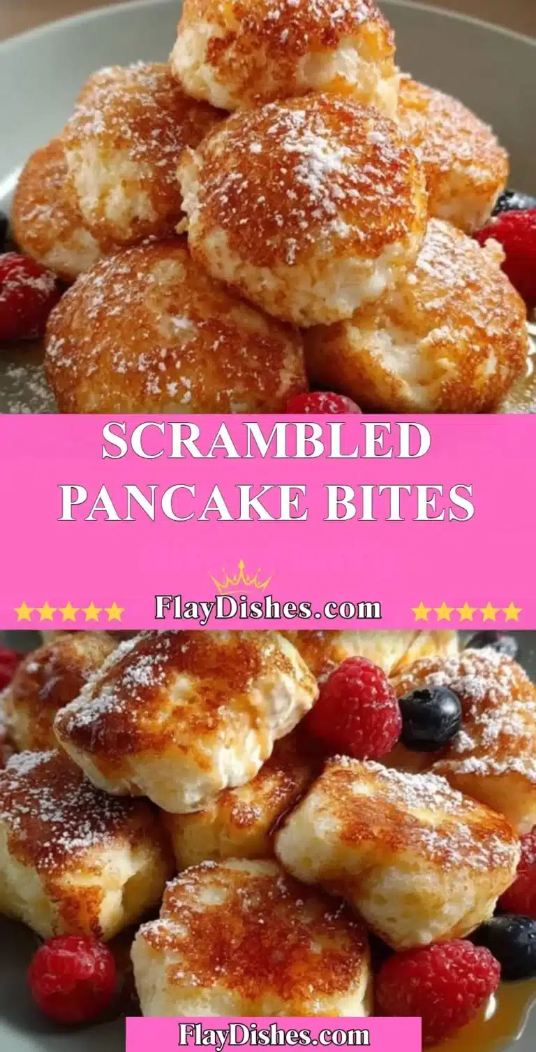 Fluffy scrambled pancake bites fresh from the skillet