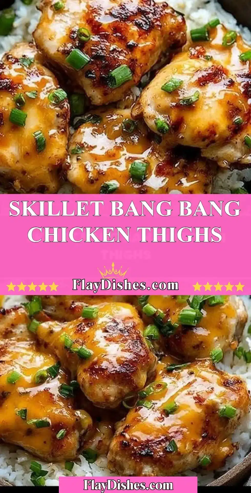 Delicious Skillet Bang Bang Chicken Thighs served with green onions and sauce.