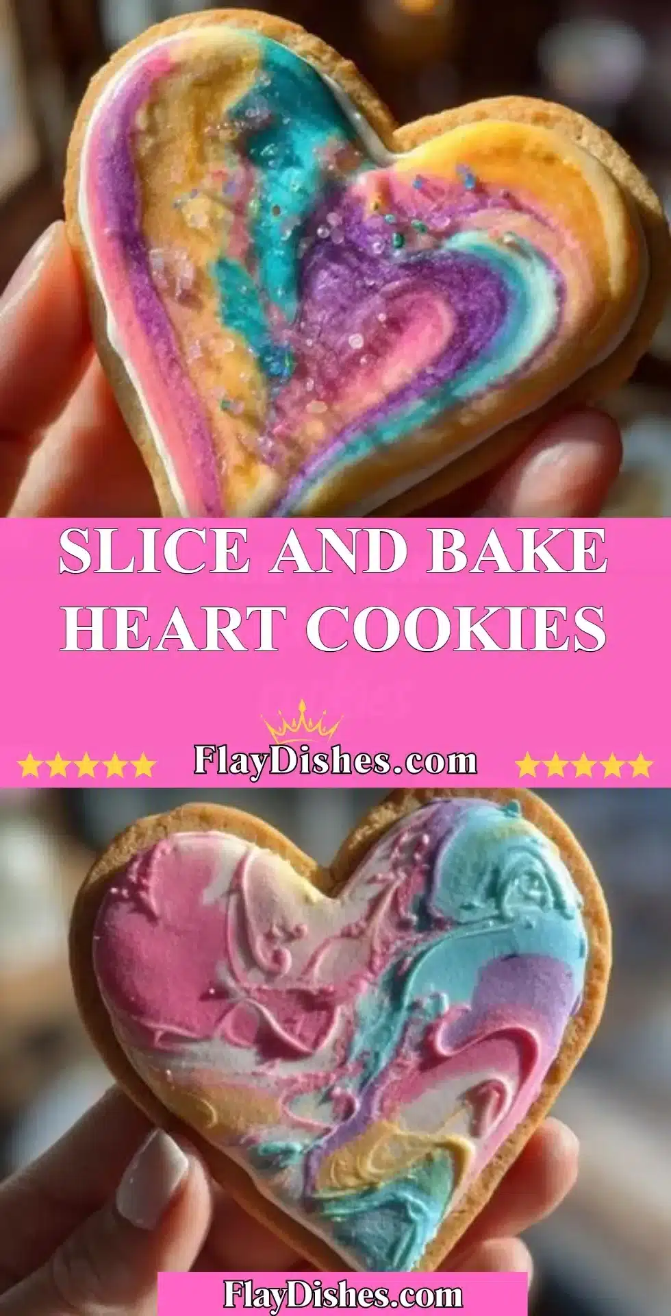 Freshly baked slice and bake heart cookies on a cooling rack.