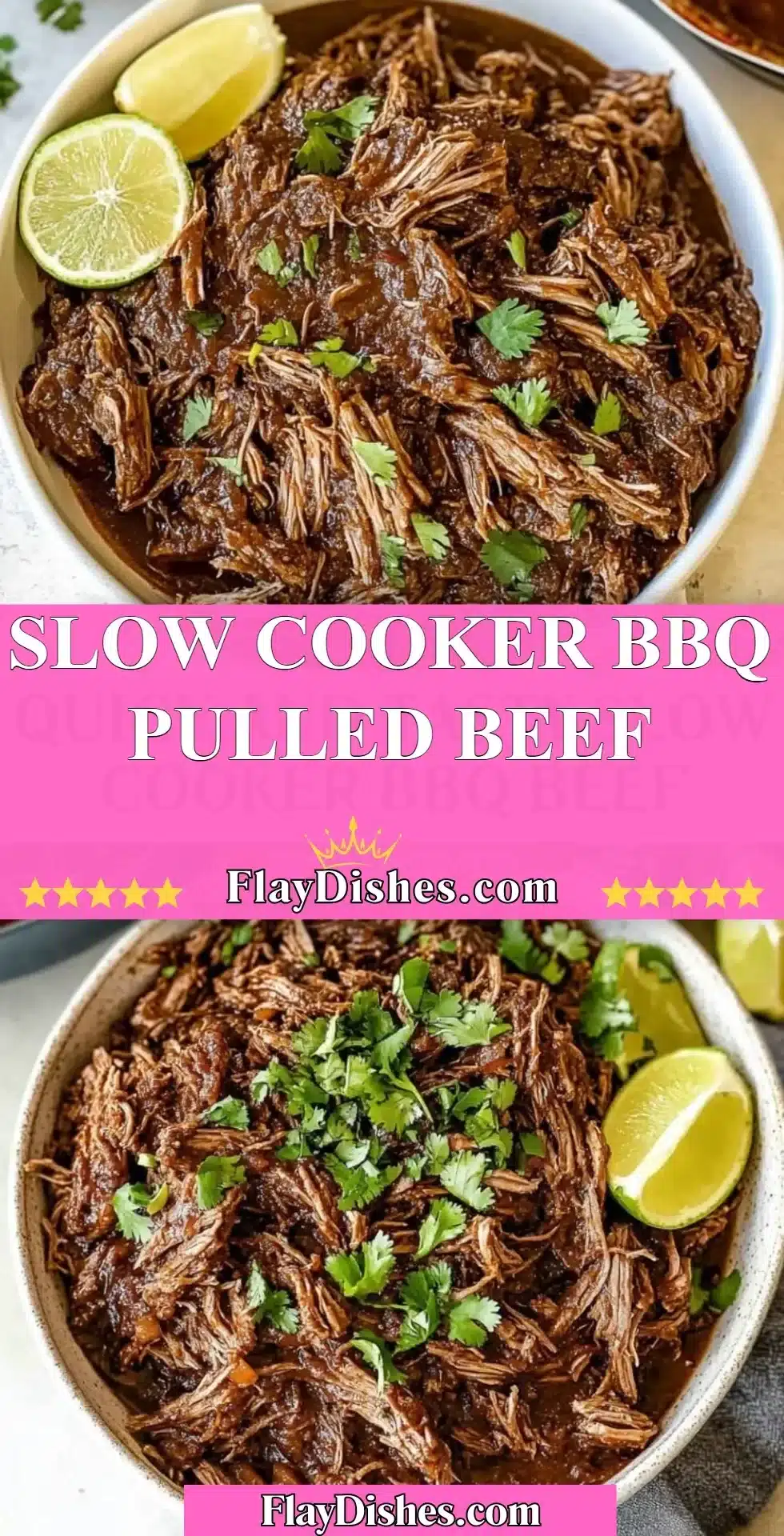 Delicious Slow Cooker BBQ Pulled Beef served on a bun with pickles