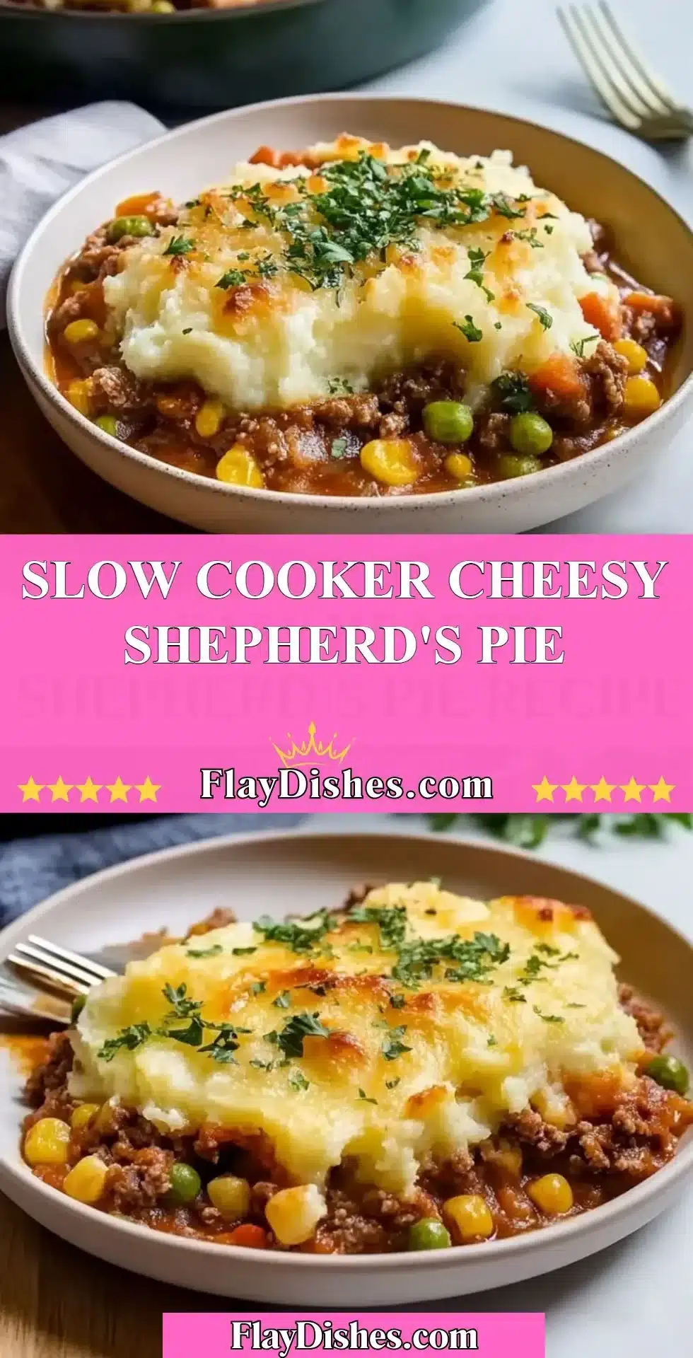 Delicious Slow Cooker Cheesy Shepherd's Pie served on a plate