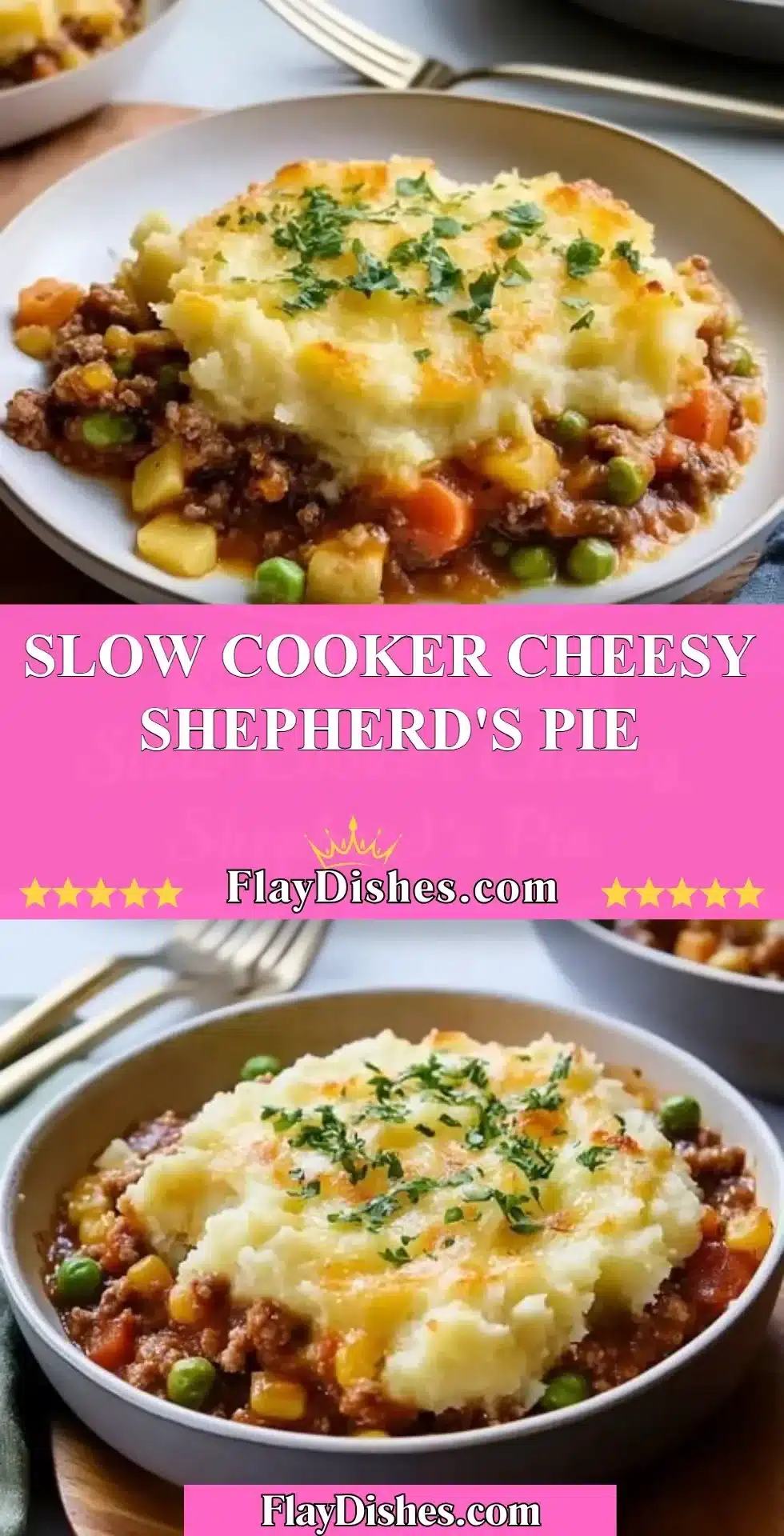 Slow Cooker Cheesy Shepherd's Pie served in a bowl with melted cheese on top