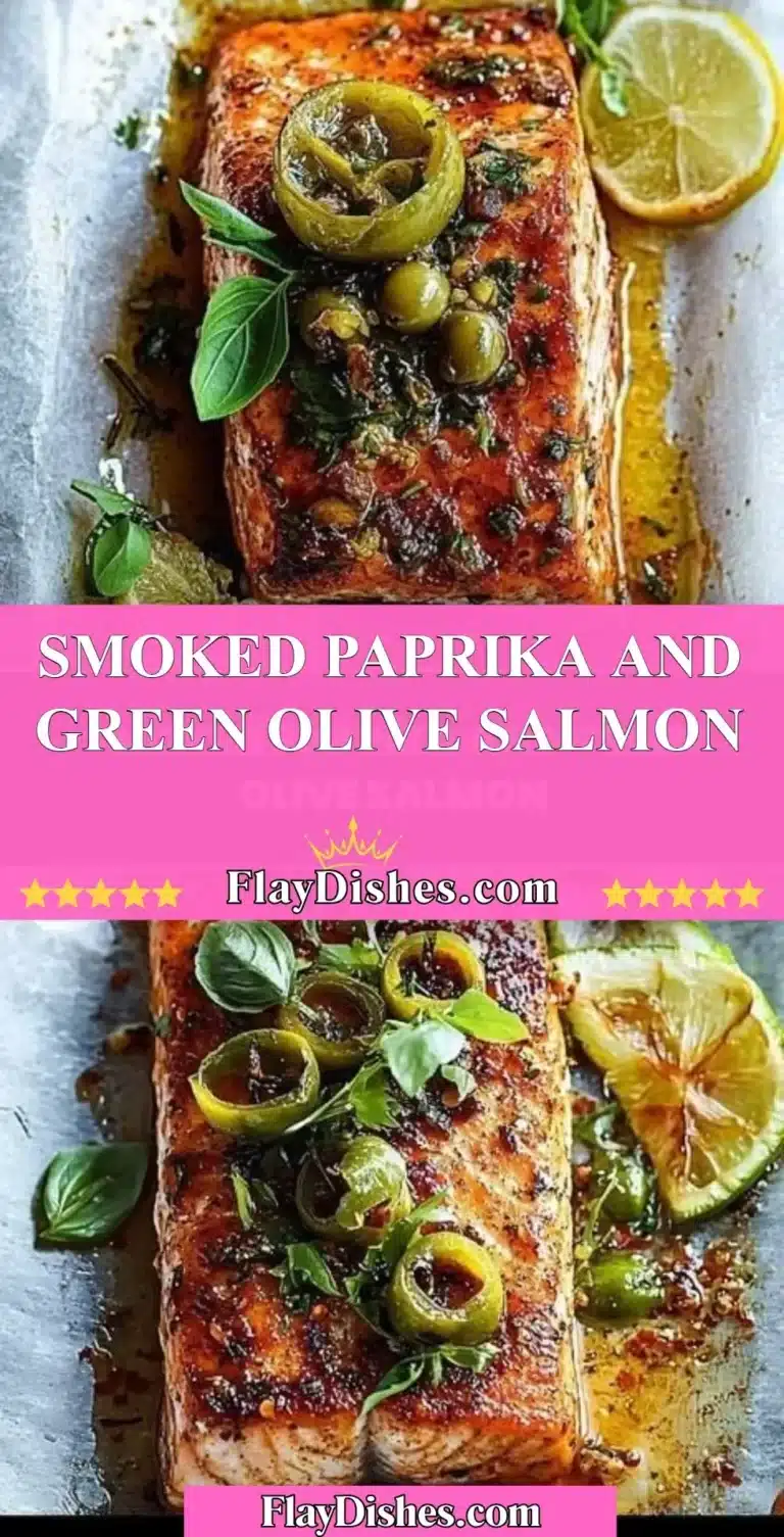Smoked Paprika and Green Olive Salmon on a plate garnished with herbs