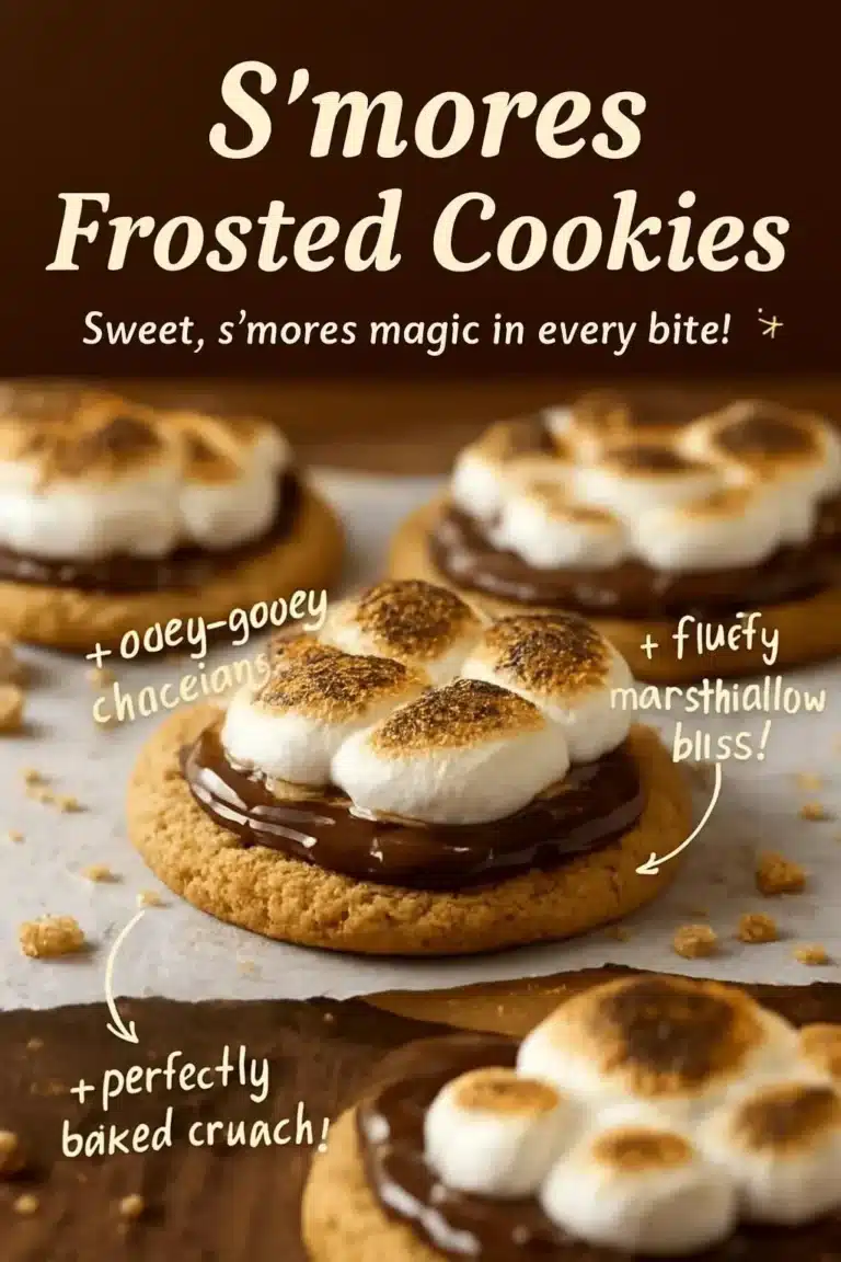 Delicious S'mores frosted cookies topped with chocolate and graham cracker crumbs.