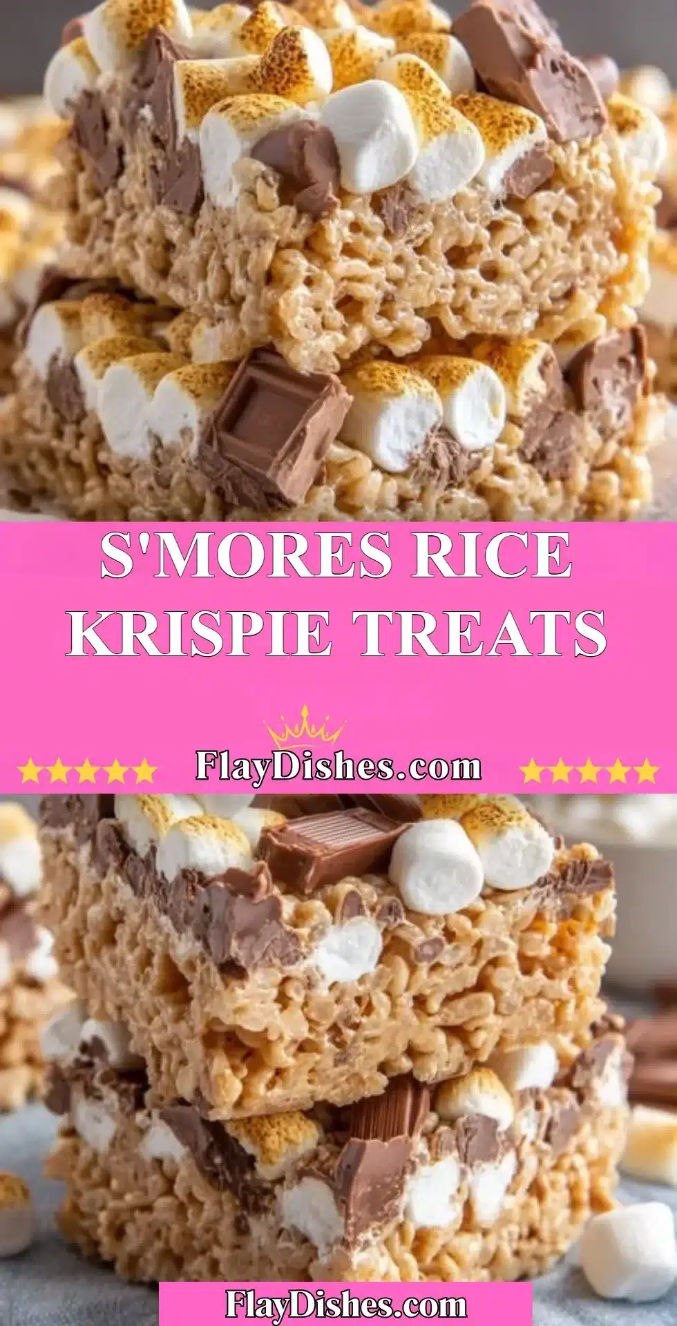 A delicious plate of S'mores Rice Krispie Treats topped with chocolate and graham cracker crumbs.