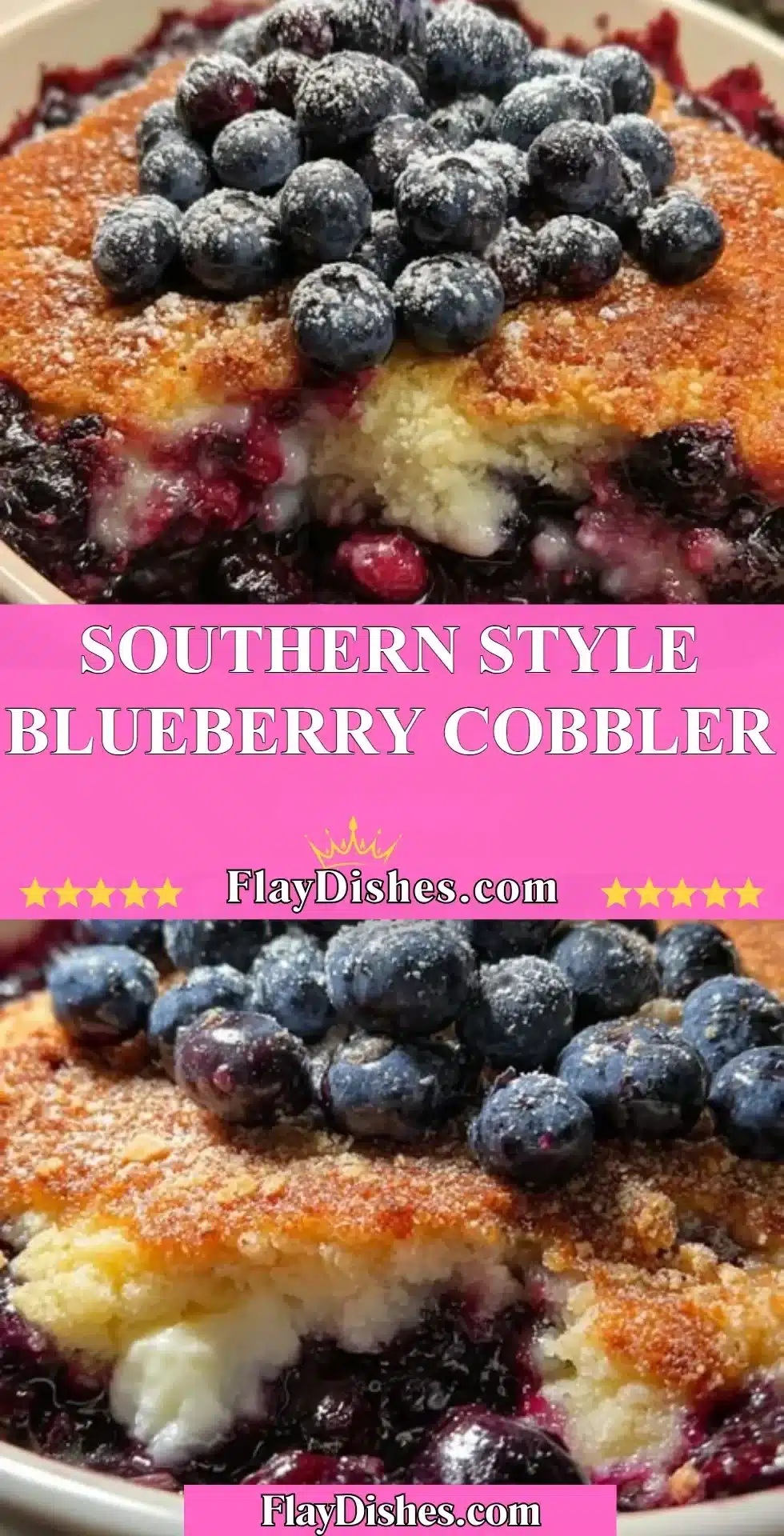 Delicious Southern Style Blueberry Cobbler with fresh blueberries baked to perfection