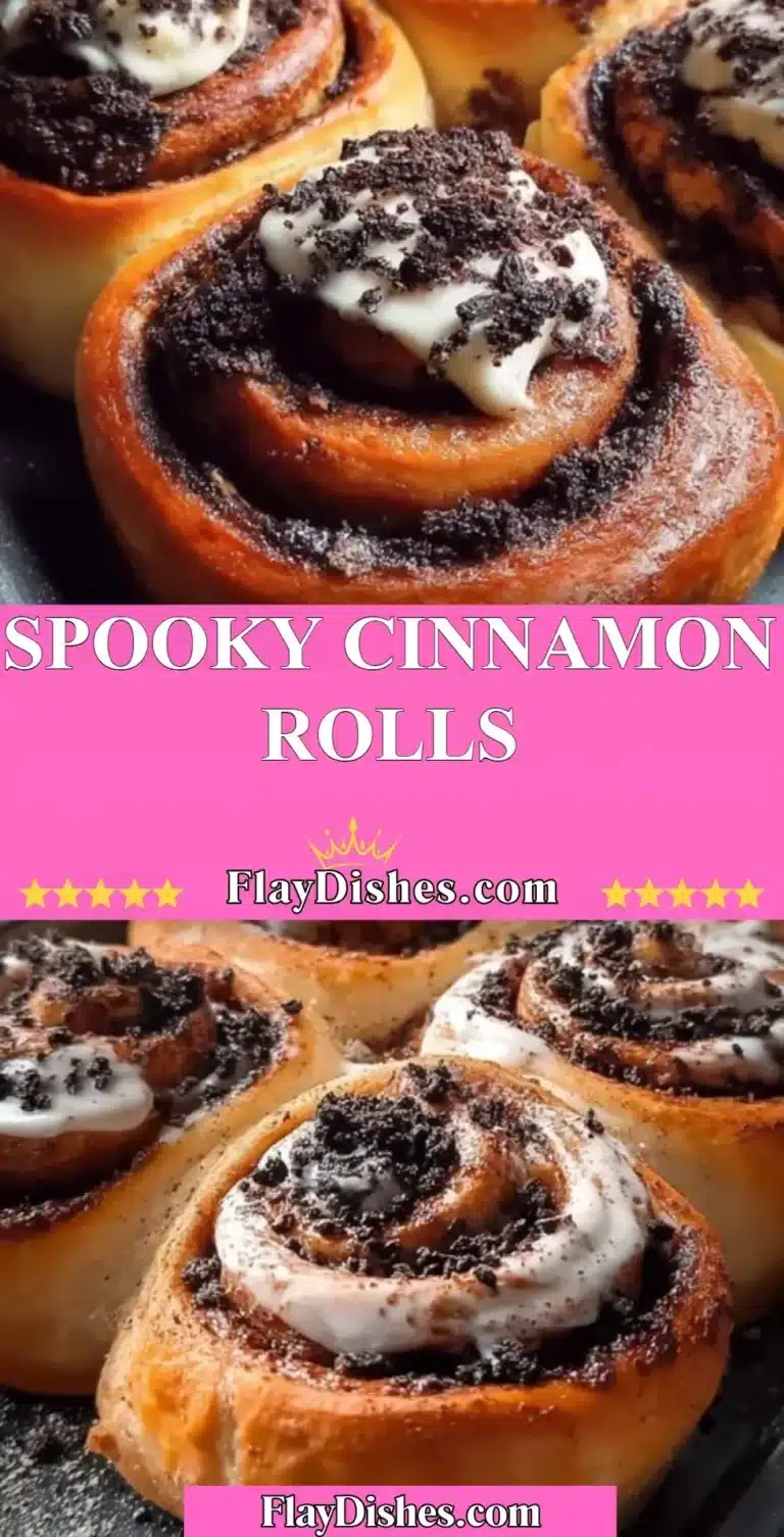 Spooky cinnamon rolls decorated for Halloween with ghost shapes and chocolate drizzle.