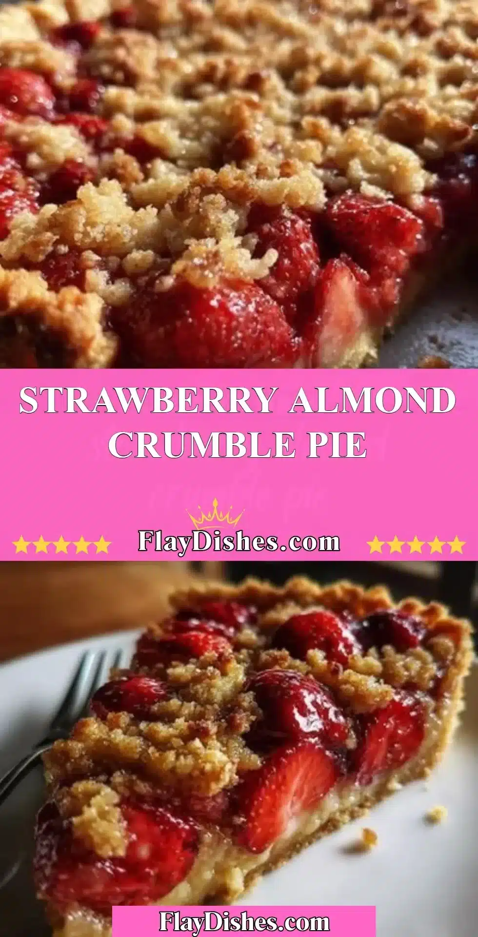 Delicious Strawberry Almond Crumble Pie with a crunchy almond topping