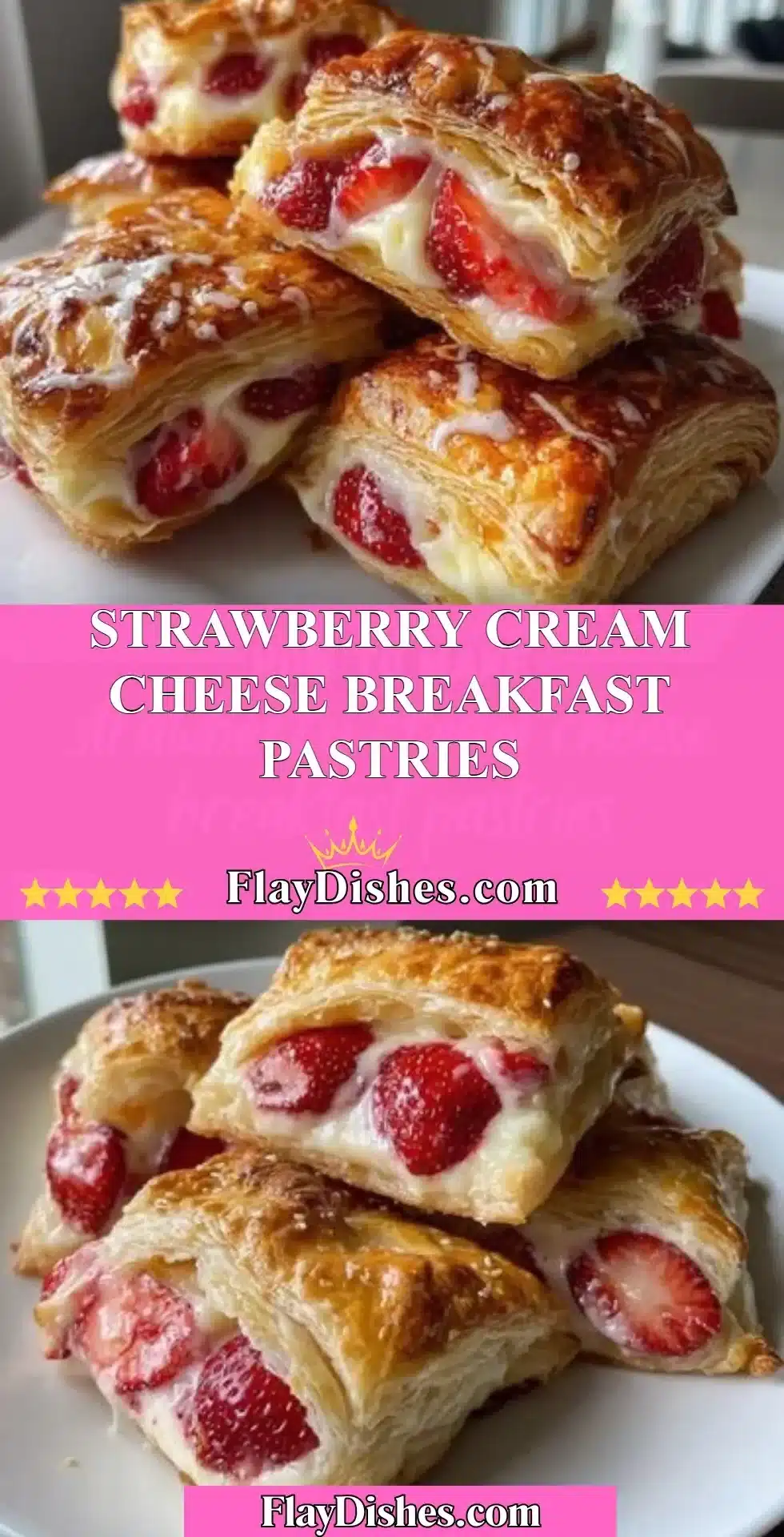 Freshly baked strawberry cream cheese breakfast pastries on a plate