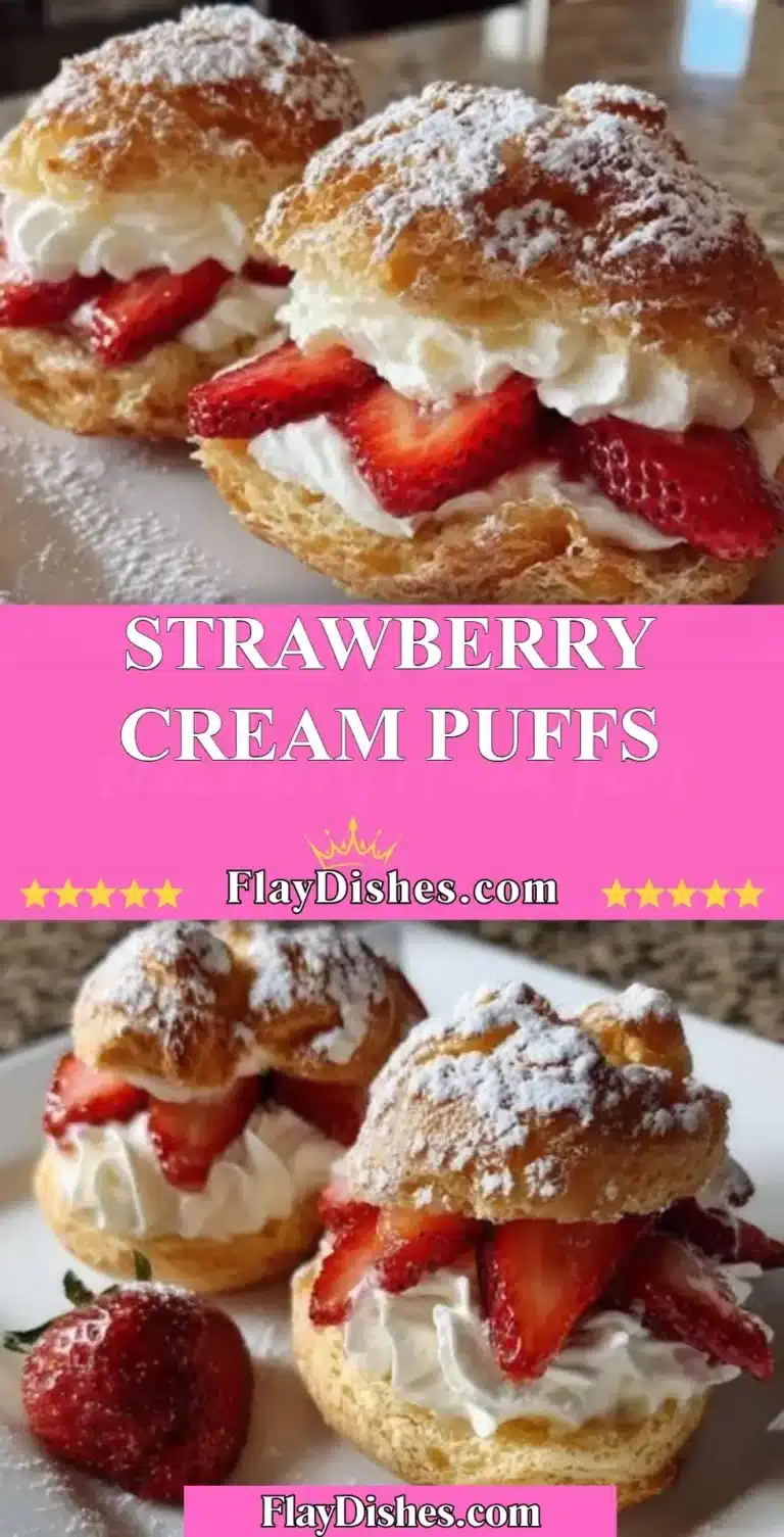 Strawberry cream puffs, delicious pastry with fresh strawberries and cream filling.