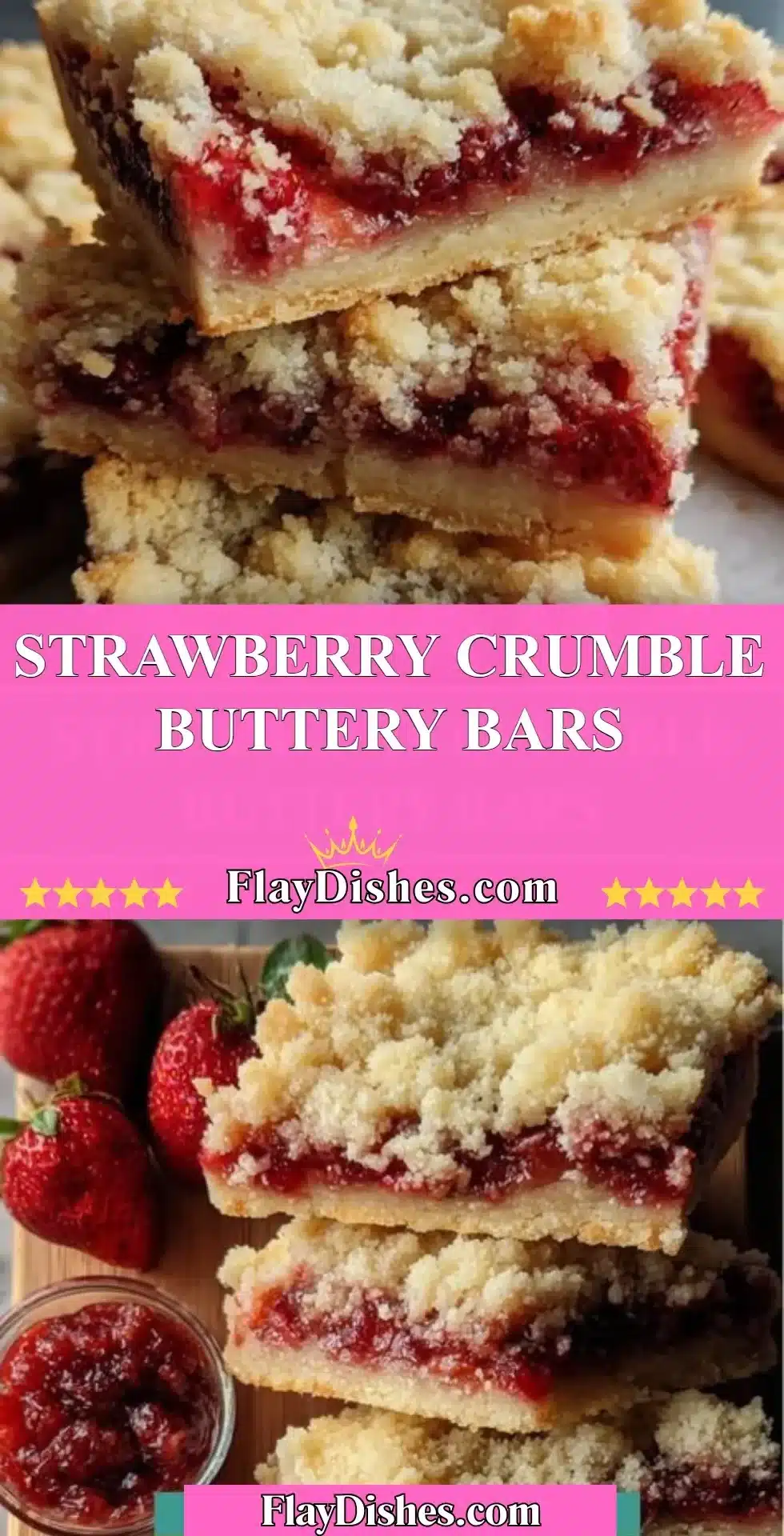 Delicious strawberry crumble buttery bars on a plate, ready to be enjoyed.