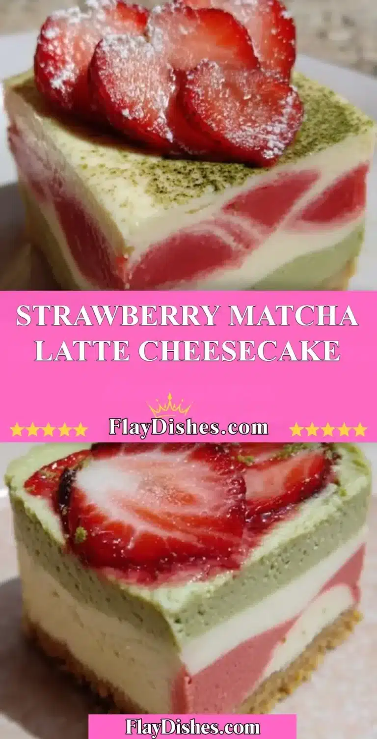Delicious Strawberry Matcha Latte Cheesecake with vibrant layers of strawberry and matcha.