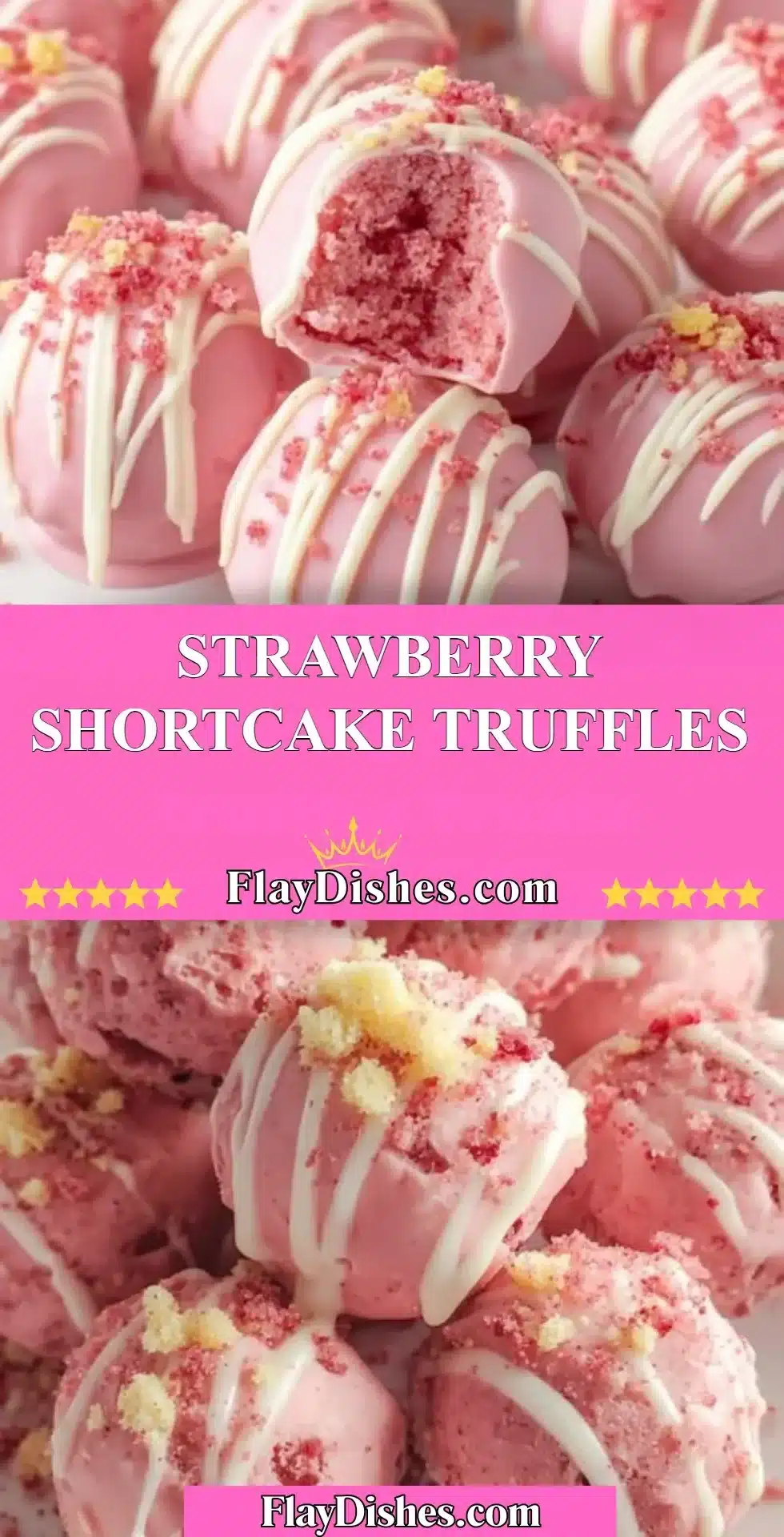 Delicious Strawberry Shortcake Truffles arranged on a plate.