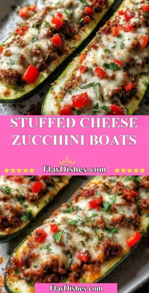 Stuffed cheese zucchini boats topped with melted cheese and herbs