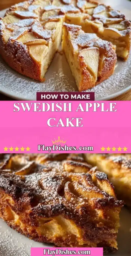 Delicious slice of Swedish Apple Cake topped with fresh apples and spices