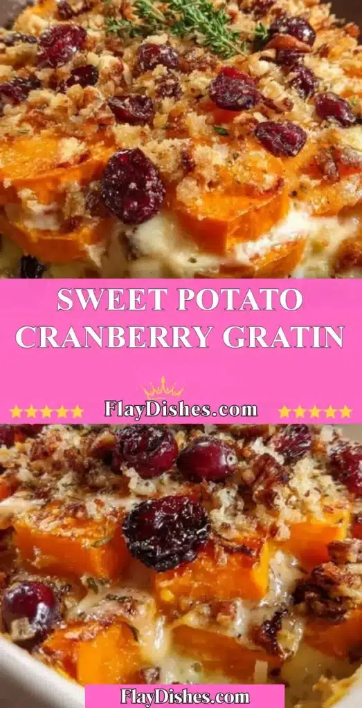 Delicious Sweet Potato Cranberry Gratin ready to serve on a festive table.
