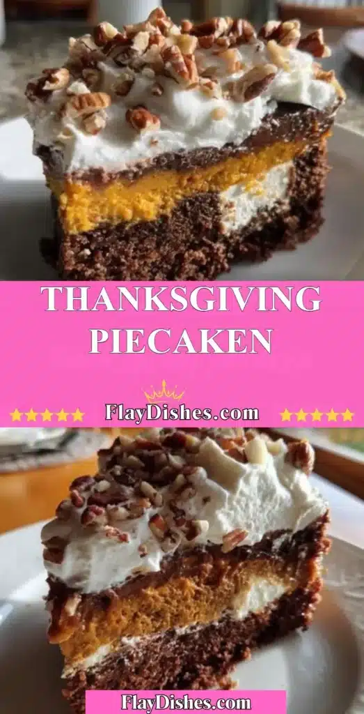 Thanksgiving Piecaken dessert featuring layers of pie and cake.