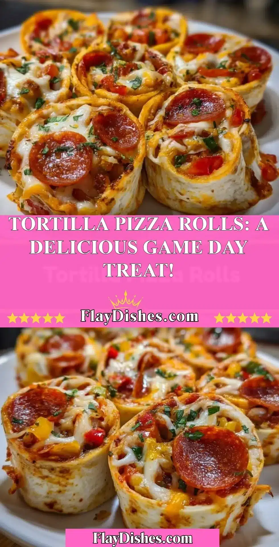 Platter of delicious tortilla pizza rolls ready for game day snack.